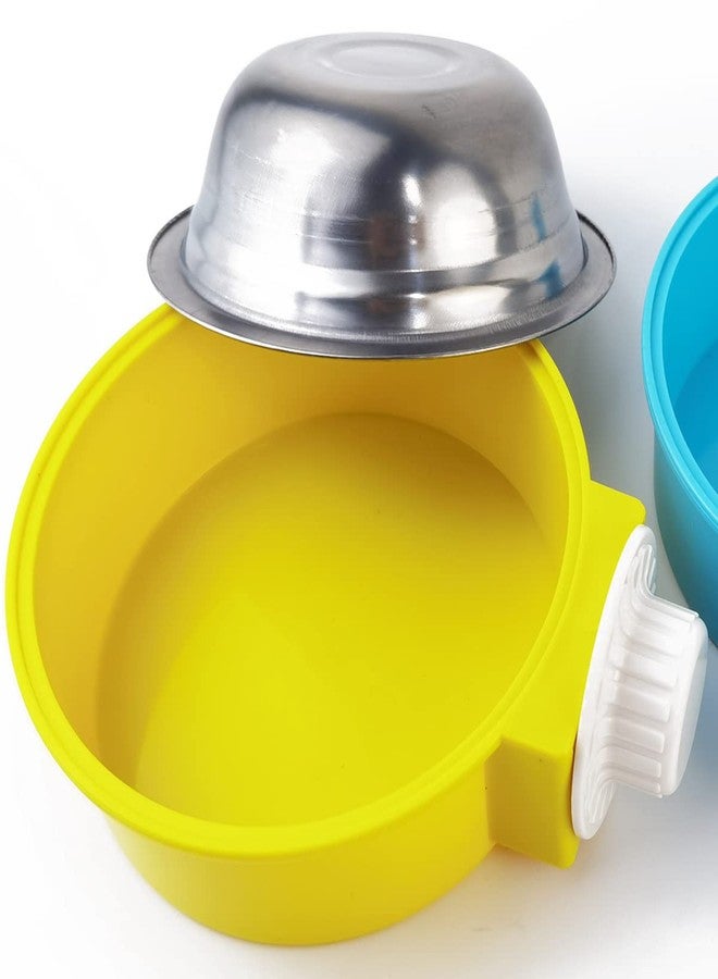 NSBELL 4PCS Crate Dog Bowl, Plastic Bowl & Stainless Steel Bowl Removable Hanging Food & Water Feeder 2-in-1 Cage Bowl Coop Cup for Cat, Dog, Birds with 4 Pet Food Spoons - Image 4